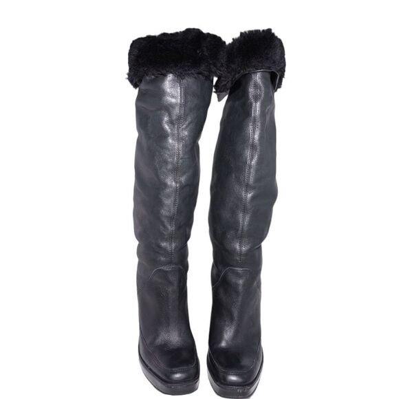 Michael Kors Black Leather Tall Wedge Boots, Size 9 - Picture 2 of 7